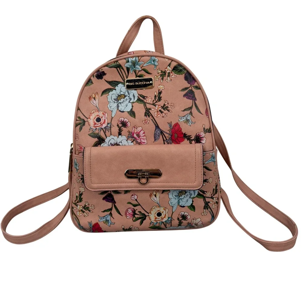 Big Buddha Floral Mini Backpack Pink Faux Leather Gold Hardware‎ Small Bag